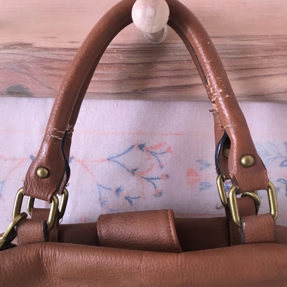Merona Brown Faux Leather Satchel Purse - Picture 3 of 14